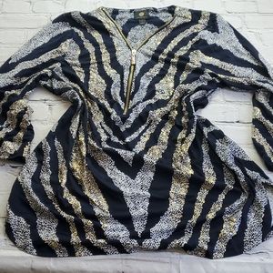 JM Collection Metallic Gold & Silver Zebra Top
